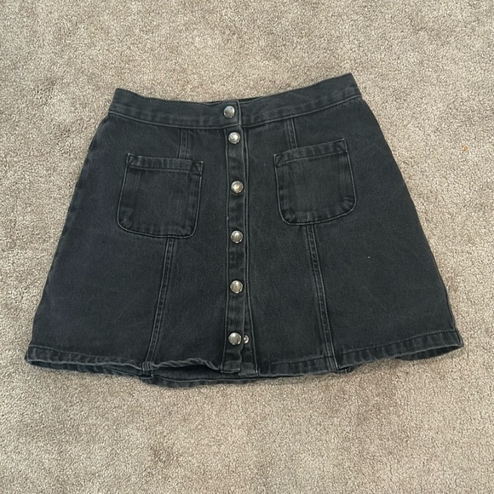 BDG Black Button-Front Denim Mini Skirt